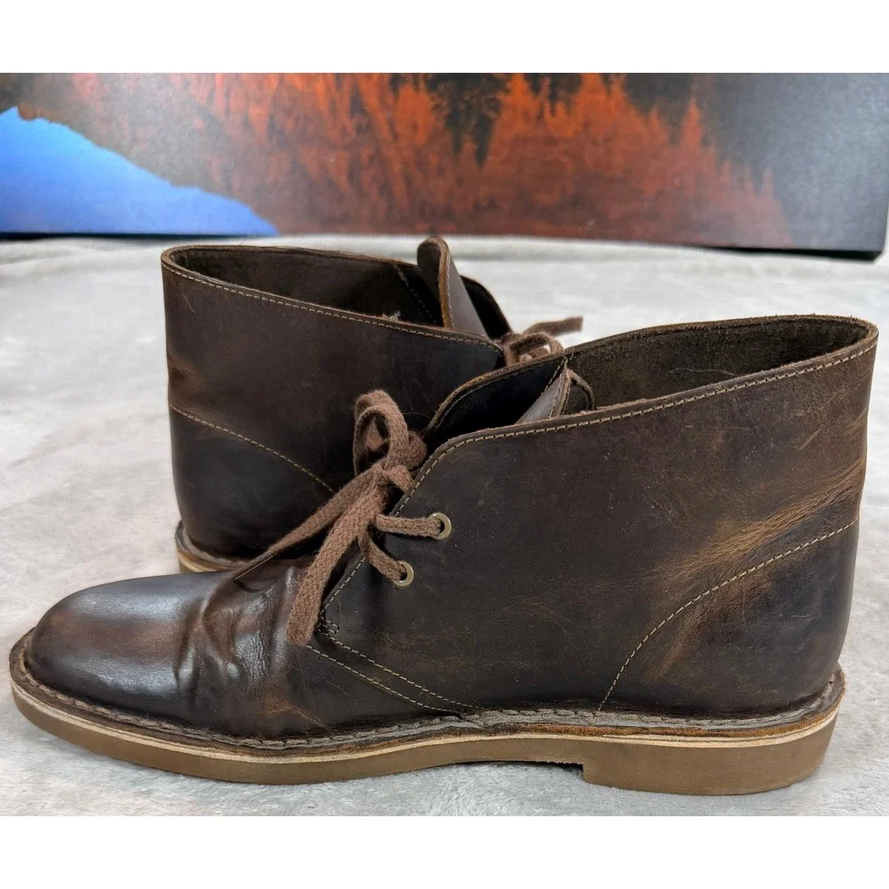 Clarks Collection Mens Shepton Brown Leather Ankle Chukka Boots Size 9